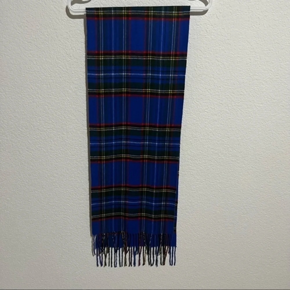 Blue Plaid Tartan Fleece Scarf Extra Long Tassels Fringe Unisex